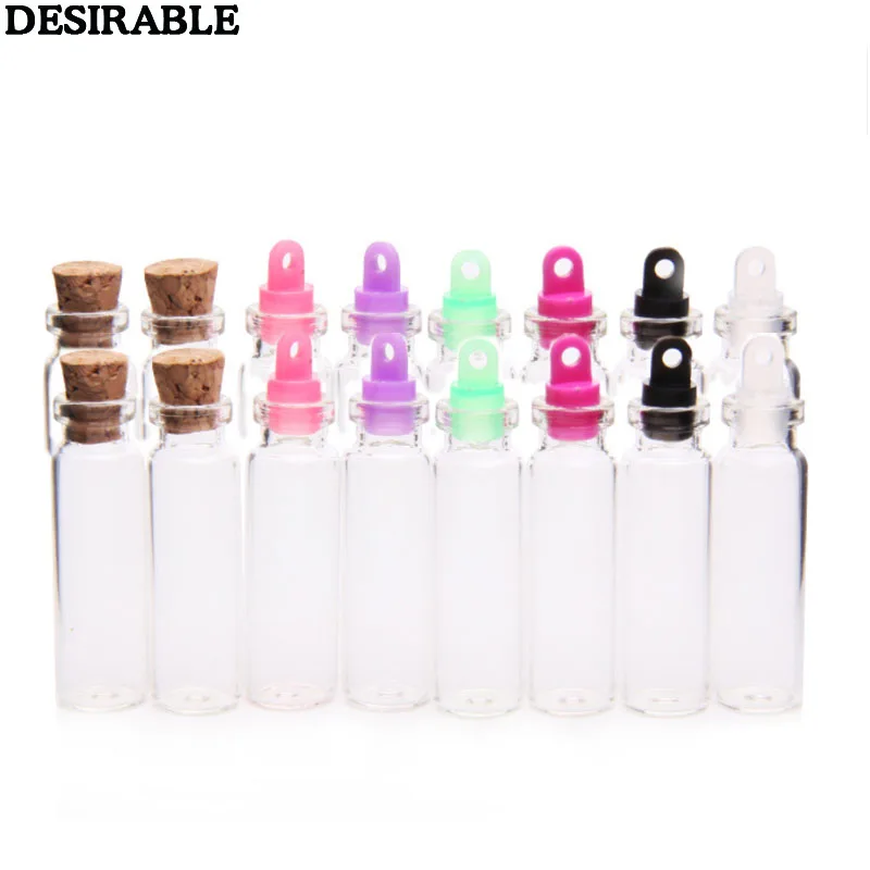 

10Pcs 2.5ml Mini Small Tiny Clear Glass Wishing Bottles Transparent empty Glass drifting Jar Cork/Color plastic Cover Bottle