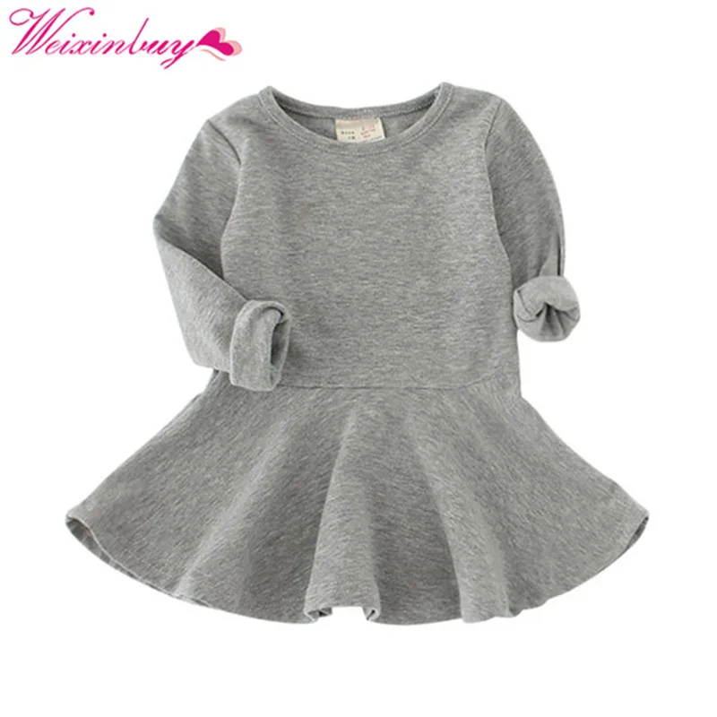 

Children's round neck long-sleeved ruffled Girl Dress Candy Color Girls A-line Regular Princess Dress Winter vestidos