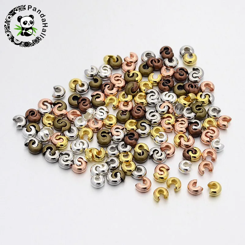 

3mm 4mm 5mm 500pcs Mixed Color Round Iron Crimp Beads Covers for Jewelry Making