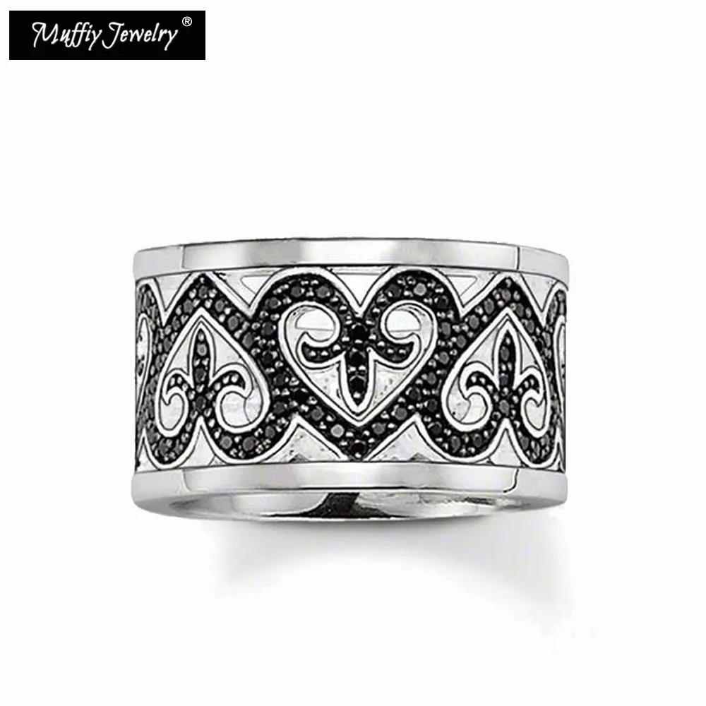 Eternity Ring Black Arabesque Heart 925 Sterling Silver Gift For Women, Thomas Style Glam