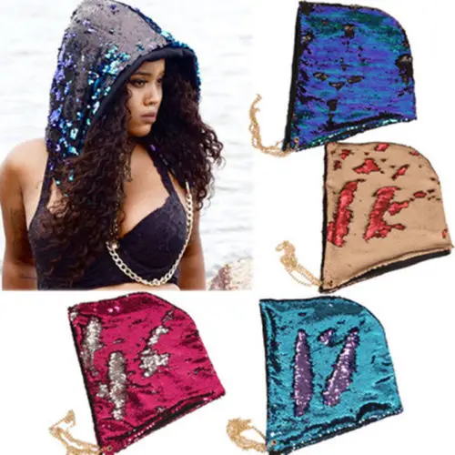 Girls Women Halloween Glossy Bling Hat Sexy Shiny Magical Reversible Sequin Cap | Аксессуары для одежды