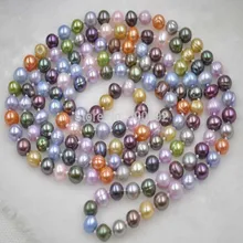 140 см длиной 7-8 мм Многоцветный Подлинная пресноводный жемчуг Цепочки и ожерелья