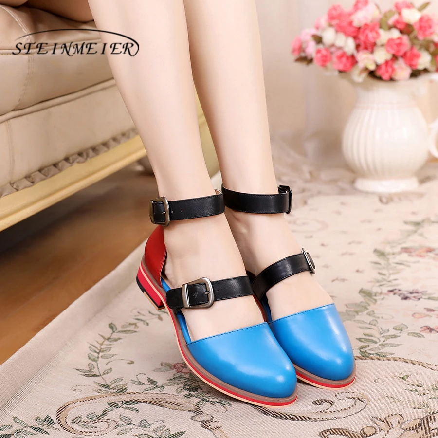 Women sandals 2019 summer yinzo ladies flat genuine leather wedges vintage platform double buckle red shoes for woman sandals