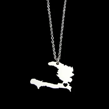 

Drop Shipping Fashion Stainless Steel Necklace Haiti Map Pendant Necklace Haitian Statement Jewelery Custom Personality Gift