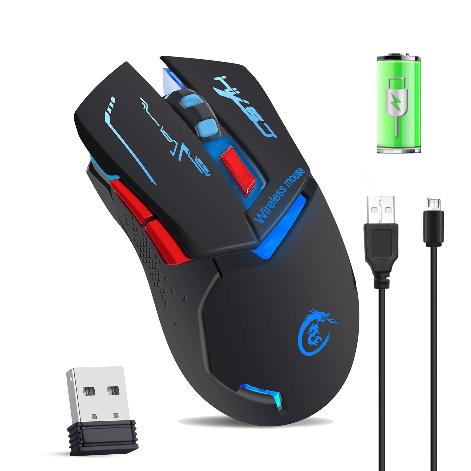 

Rocketek 2.4G wireless gaming mouse 2400DPI Adjustable Built-in battery rechargeable mouse for Office/home/game/Desktop/laptop