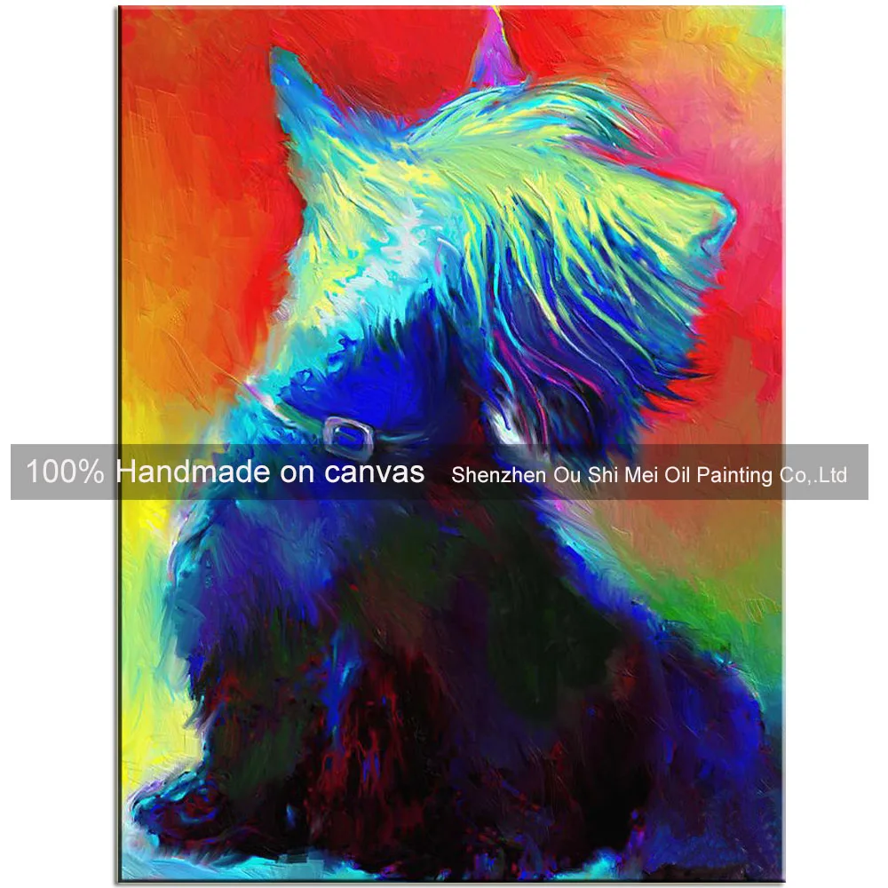 

Hand Painted Look Up Dog Oil Paintings Modern Color Pet Painting for Living Room Decor Abstract Animal Oil Painting on Canvas