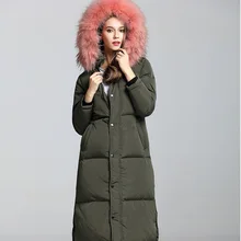 Модные Длинные куртки с большим меховым воротником и капюшоном, женский пуховик, зимний утепленный пуховик высокого качества с хлопковой подкладкой, женский пуховик