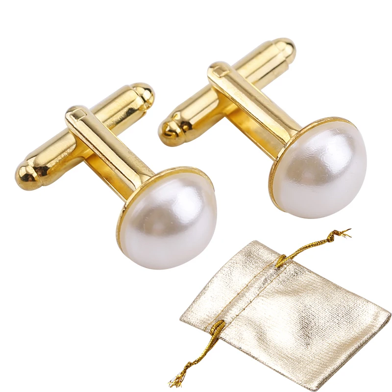 

2pcs Metal Howlite Imitation pearl Cufflinks Men's Shirts Cufflinks Groom Wedding Business Shirt