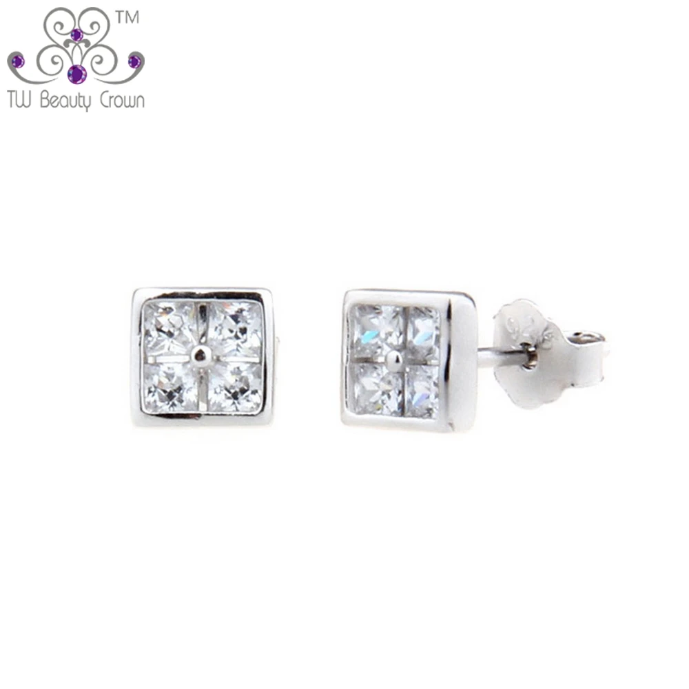 Authentic 925 Sterling Silver Mini Square Stud Earrings Women's Girls