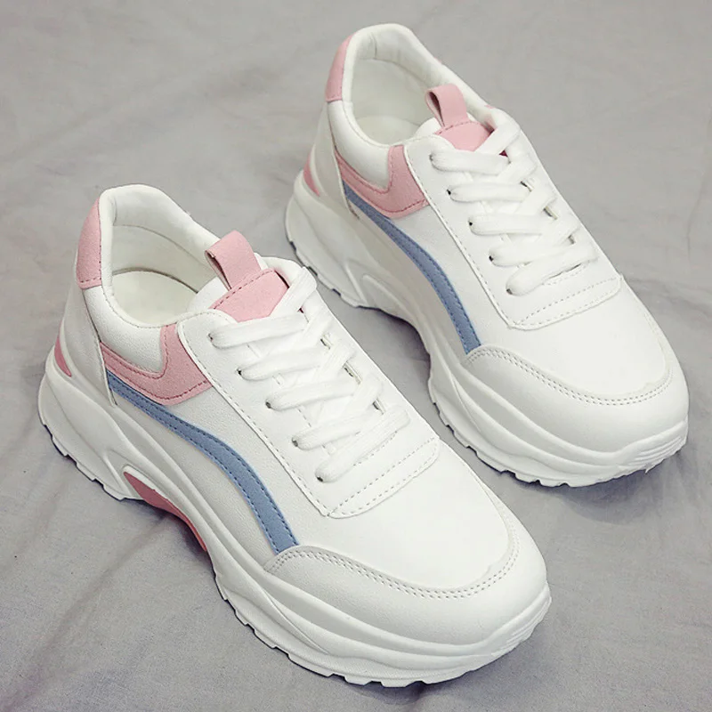 

2019 Women Shoes Women Sneakers Women Vulcanize Shoes Womens Platform Sneakers Lace Up Chunky Shoes Pu Leather Dad Shoes Ladies