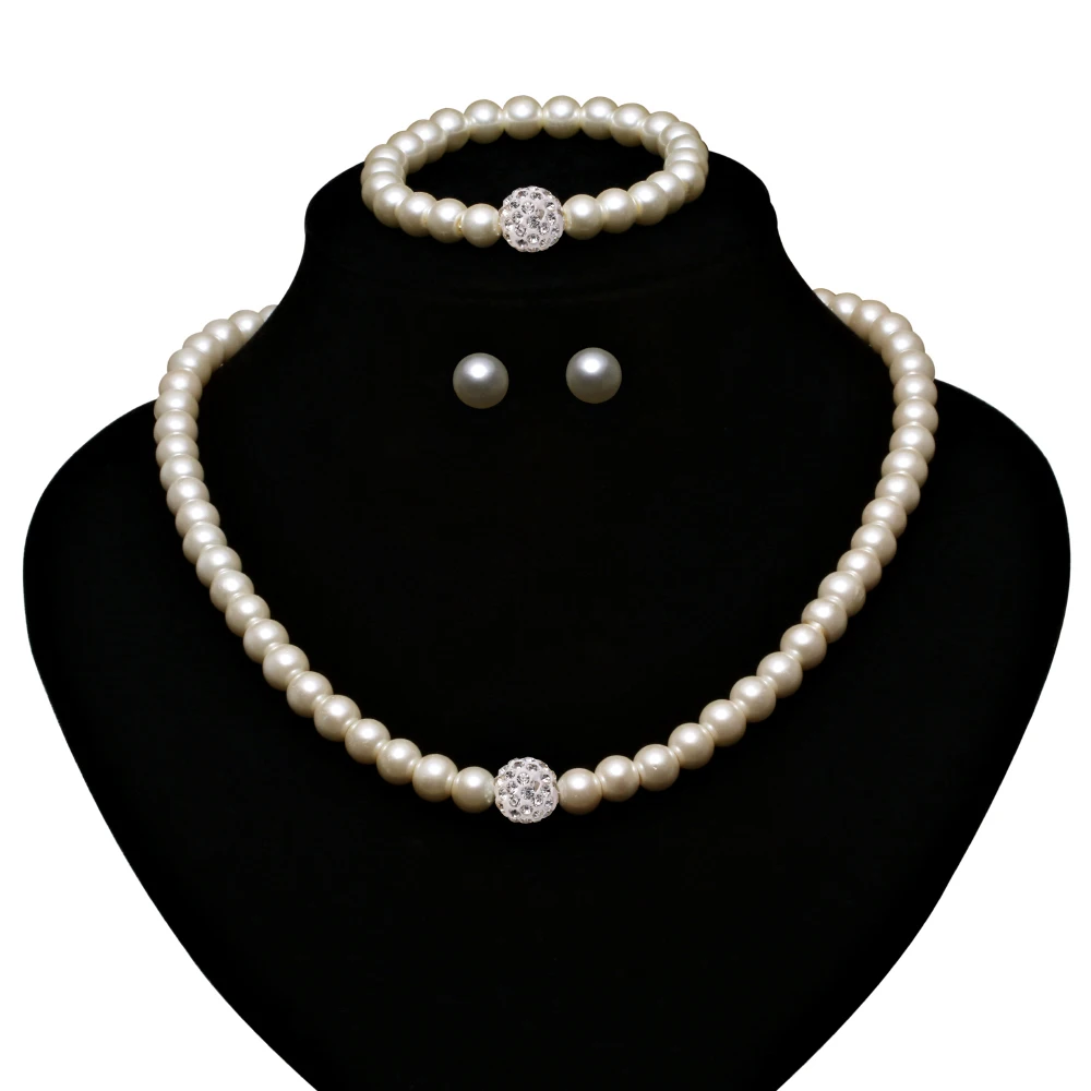 

2019 Fashion jewelry Imitation pearl beads wedding jewellery set accessories Rhinestone Ball Jewelry Sets for women schmuck
