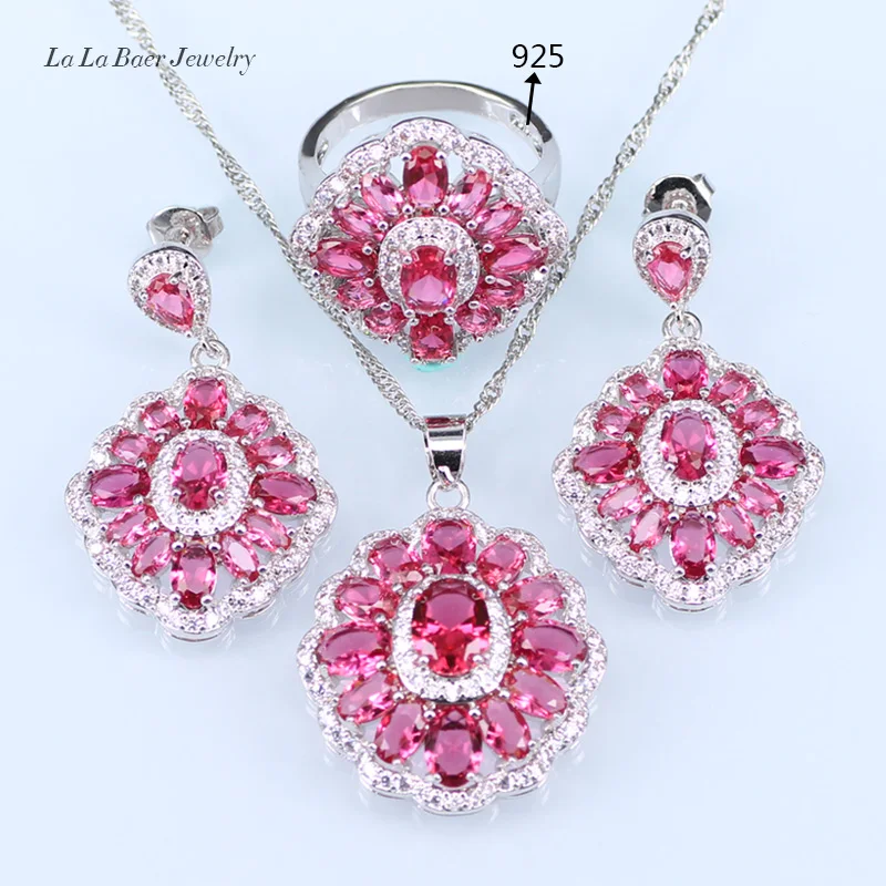 L&B Best Princess Pink Jewelry Sets 925 stamp Silver Color Wedding Jewelry Sets For Women Pedant