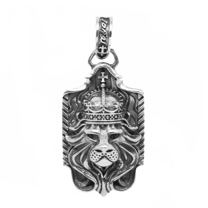Solid Silver 925 Royal Lion King Pendant For Mens Necklace Gothic Cool