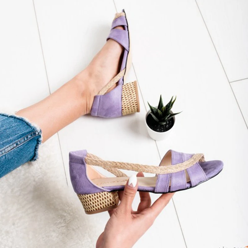 

MoneRffi Women Sandals Fashion Summer Shoes For Women Low Heels Sandals Chaussures Femme Peep Toe Women Casual Hemp Shoes