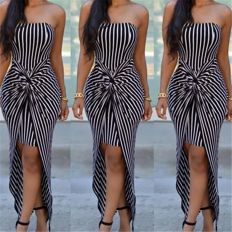 2019 Womens Sexy Stripe Strapless Long Tube Top Vestito a Tubino Maxi Bodycon Club Women Dress Tube Top Dress Fashion Sundress
