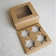 16*16*7 см коричневый kraft Бумага 4 кекс Коробки с окном Еда упаковки Коробки 100PCS \ партия