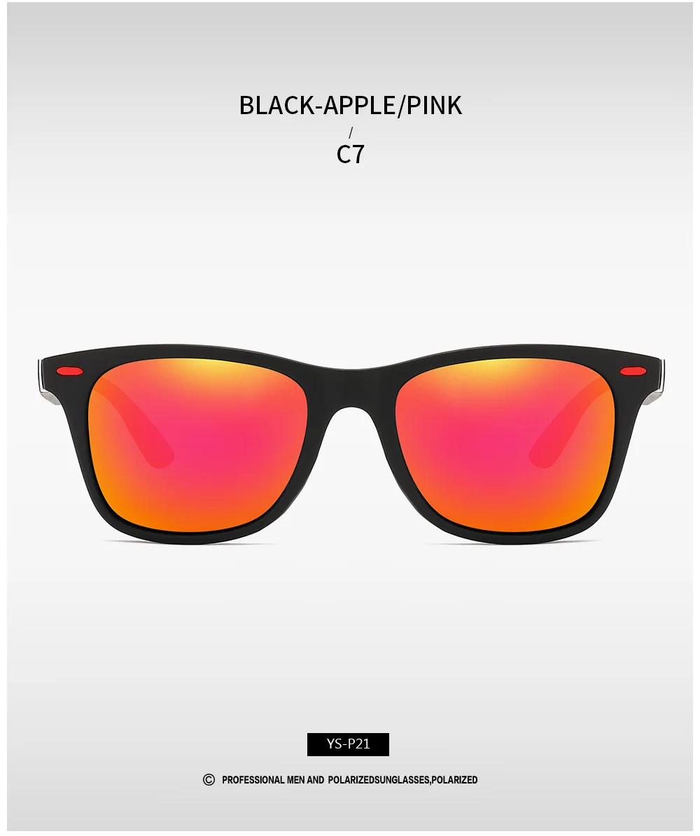 Óculos de sol polarizado clássico masculino e feminino, óculos uv400 de marca com armação quadrada