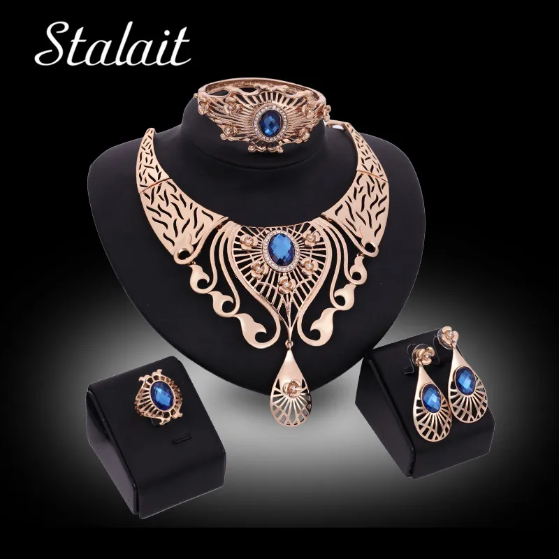 

Fashion Bridal Wedding Jewelry Set Vintage Crystal Blue Water Drop Gothic Exaggeration Big Jewelry Set