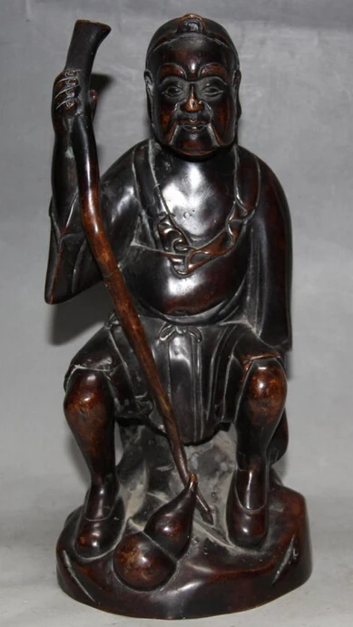 

wholesale factory 10" Old China Buddhism Purple Bronze Seat Luo Han monk Nazarite Buddha Statue