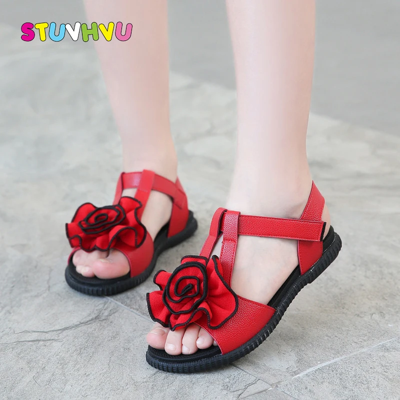 

Fashion Flowers Girls Sandals for Children Leather Shoes 2019 New Summer Non-slip Flats Students Girls Shoes Sandalias 26-37