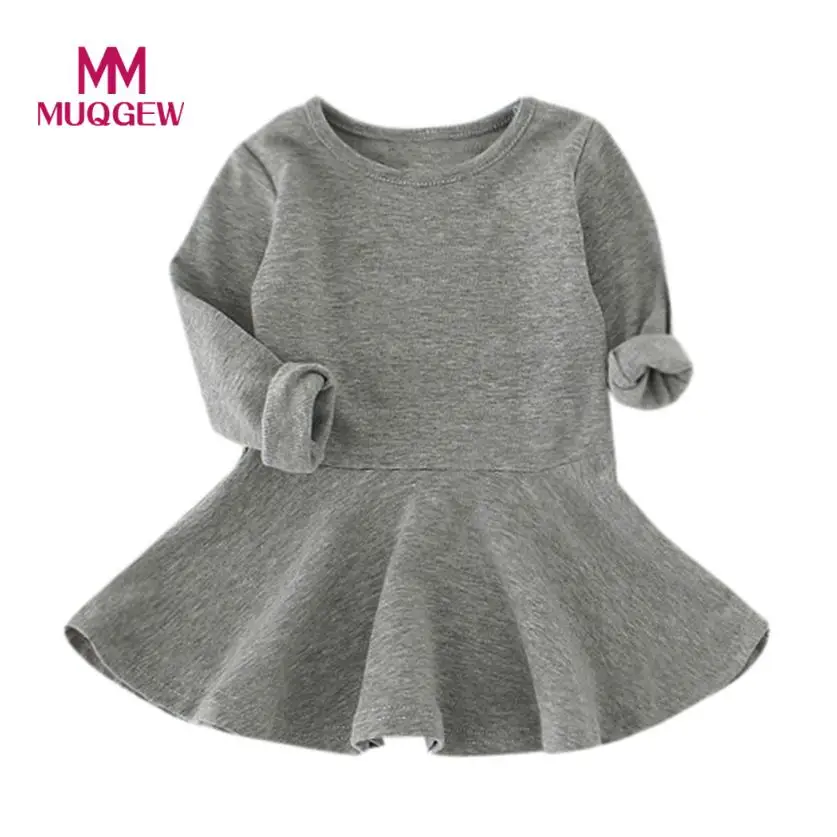 

MUQGEW Baby Girls Dress Fashion Candy Color Long Sleeve Solid Princess Casual Toddler Kids Dresses Spring Cotton O-Neck dress
