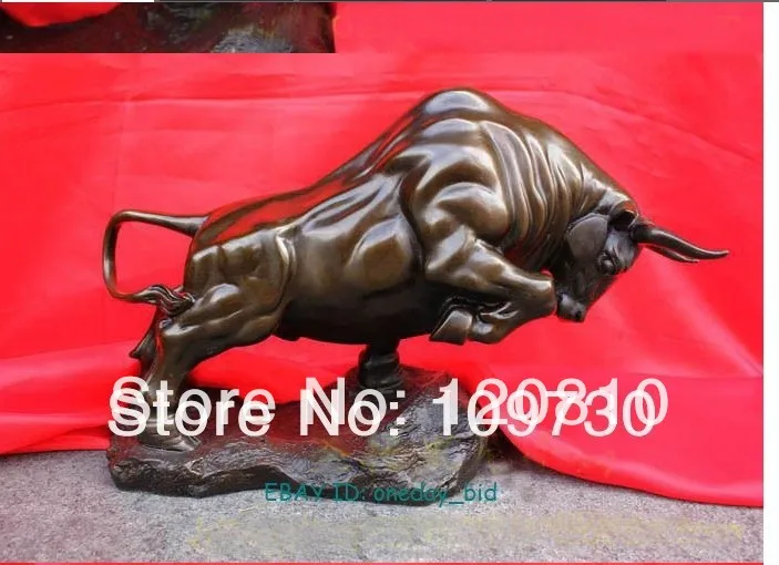 

Large size Bronze coffee Wall Street Fierce Bull OX Figure Statue 14"Long