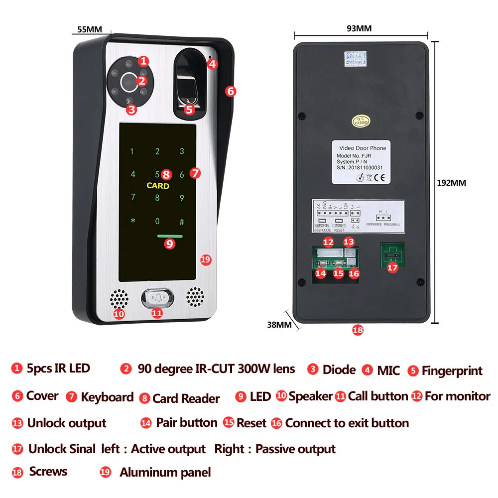 7 Inch Wireless WIFI IC Card /Password/Fingerprint Access Control Video Door Phone Intercom System