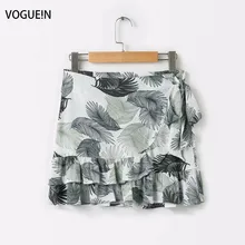 VOGUEIN Новые женщины; Лето; пляж 7 цветов цветочный принт гофрированные детали мини юбка