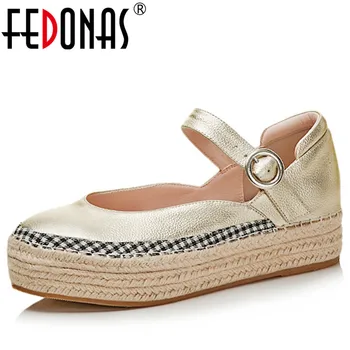 

FEDONAS Fashion Round Toe Shallow Mouth Mary Jane Women Flats Concise Ankle Strap Ladies Casual Flat Genuine Leather Shoes Woman