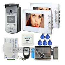 Envío gratis 7 ” Video portero hogar teléfono de la puerta sistema 2 blanco Monitor de 1 HD timbre ID lector de tarjetas de cámara E-LOCK en Stock por mayor