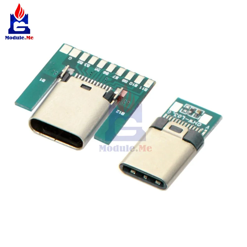 USB 3,1 type C разъем 24 контакта штекер/гнездо адаптер розеток для припоя провода и кабеля 24 контакта поддержка печатной платы - Цвет: MaleFemale Socket