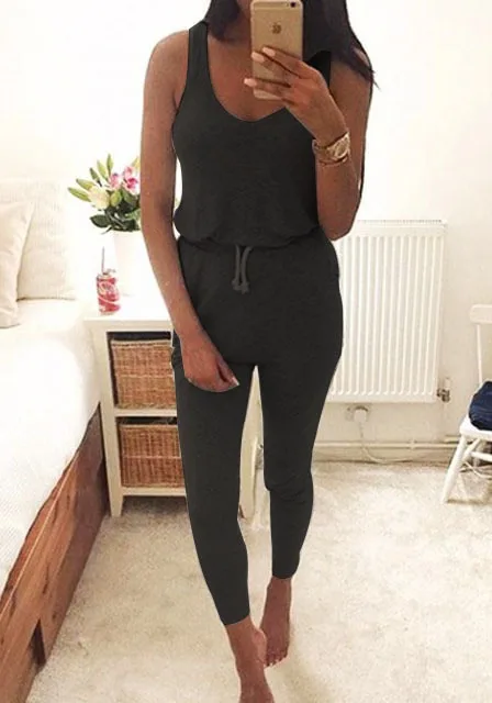 KL693 Women regular summer off shoulder tank romper women long casual fitness jumpsuit macacao