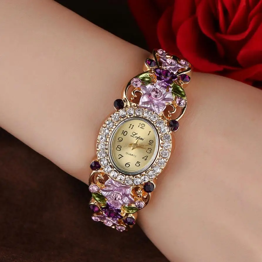 

New Fashion Luxury Women's Girl's Watch Pastoral Flowers Temperament Diamond Analog Quartz Alloy Ladies Montre Femme Watches 30P