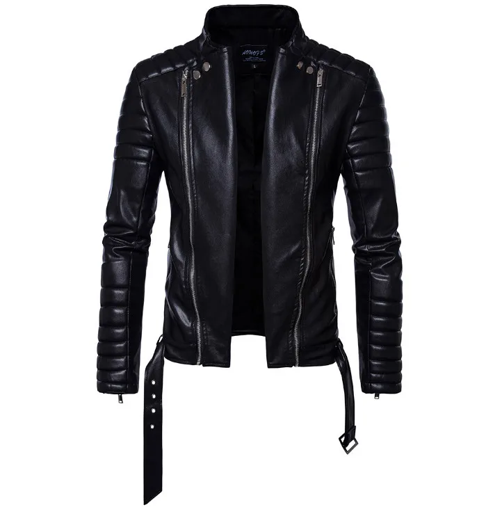 Soupe Dream classique moto veste en cuir hommes nouveau Style britannique multi-zipper veste décontracté cuir casual Biker veste mâle manteau. - 3