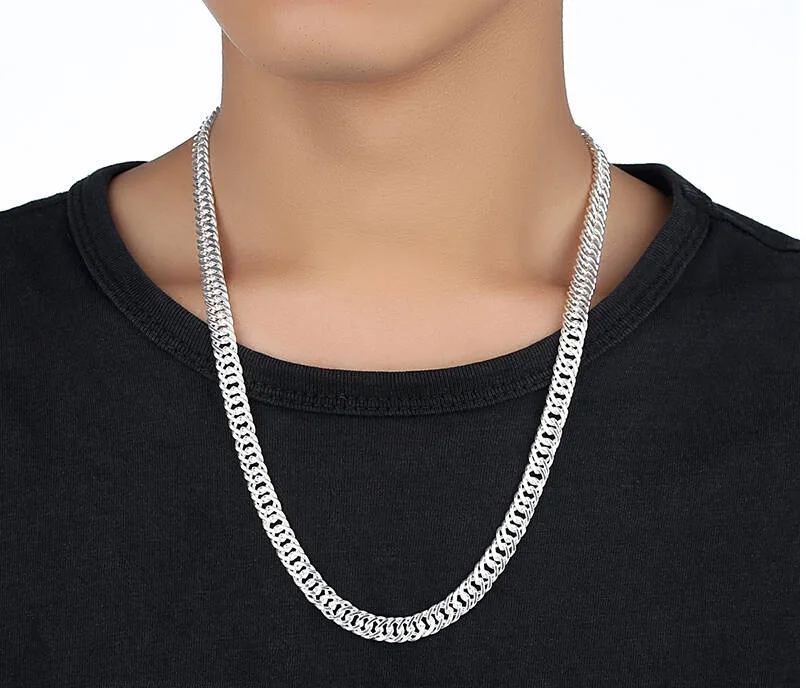 LJ& OMR ожерелье из стерлингового серебра 925 пробы Серебряное модное ювелирное изделие цепочка с хлыстом 10 мм мужское ожерелье 20 22 24"