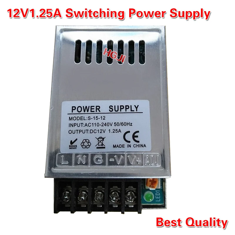 

1pcs free shipping 12V 1.25A 15W Switching Power Supply Led Driver Power For LED Strip Light Display DC12V15W good quality