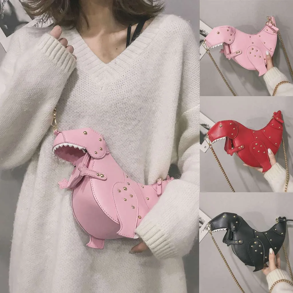 

Rivet Personality Dinosaur Design Fashion Leather Crossbody Mini Messenger Bag Women Chain Purse Female Shoulder Bag Gift