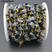 Натуральные черные снежные бусины из кусочков камня ручной работы Антикоррозийная 18 к Золотая проволока, обернутая цепочка на шею 10 метров в партии