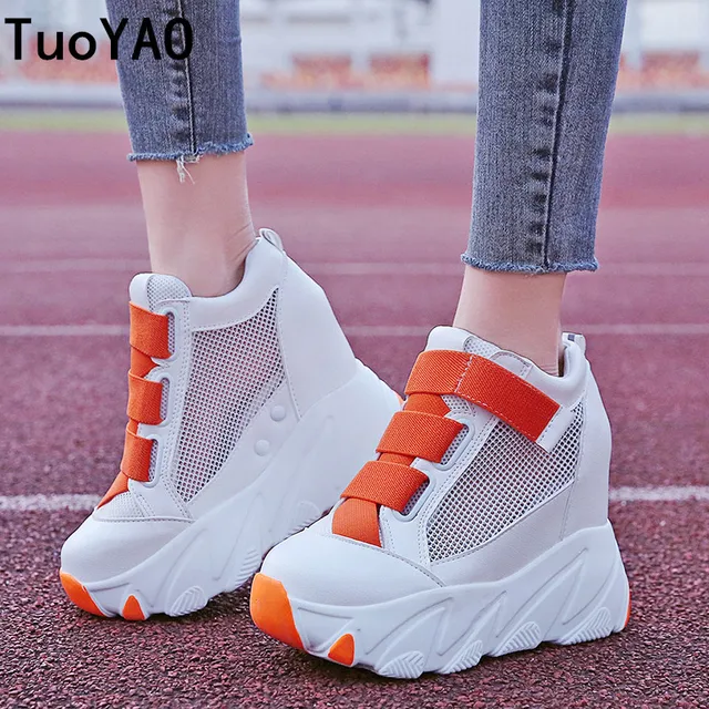 US $20.74 Women Platform Sneakers 2019 Summer Breathable Mesh Shoes Women Wedges Heels Casual Shoes 11 CM Thi