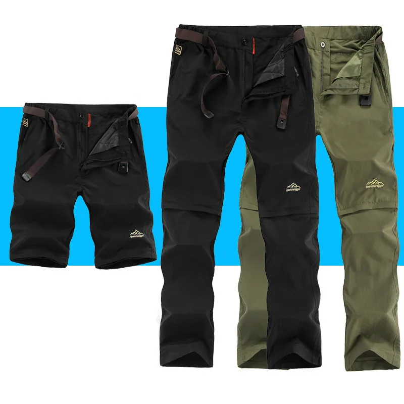 Deportes al aire libre de secado rápido pantalones hombres Camping pesca Trekking senderismo desmontable masculino pantalones respirables finos L-6XL