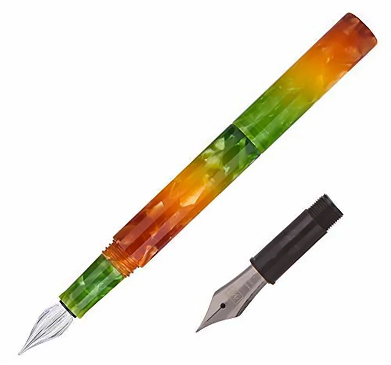 Wanwu Creative Celluloid Aurora Mini Glass Dip Pen & Fountain Pen Pocket EF/F/Small Bent Nib Colorful Ink Pen & Box Gift Set