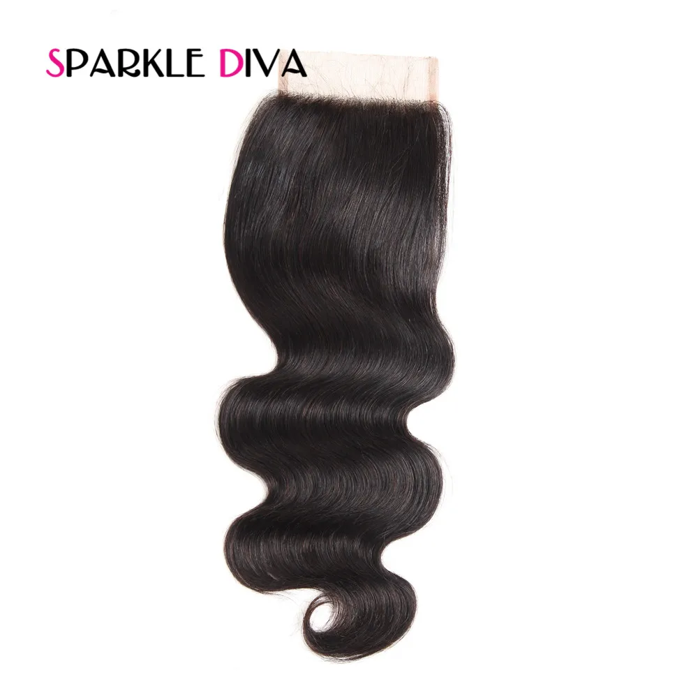 [SPARKLE DIVA HAIR] Free Part Lace Closure Body Wave With Baby Hair Remy Human Hair Natural Black Color 8-18 Inch Free Shippping body-wave