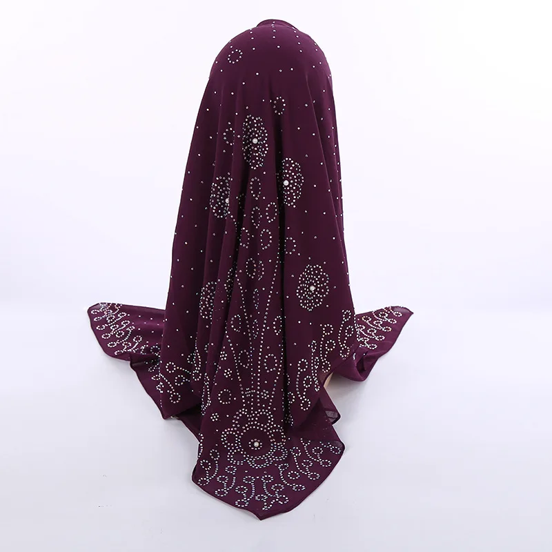 105*105 см пузырьковый шифон квадратные мусульманские шарфы женские простые цвета мусульманский платок с стразы жемчужный Декор Арабская шаль
