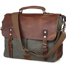 Винтажный повседневный мужской портативный портфель, Холщовая Сумка почтальона, сумка-мессенджер с crazy horse, кожа, 14 дюймов, сумка через плечо для ноутбука