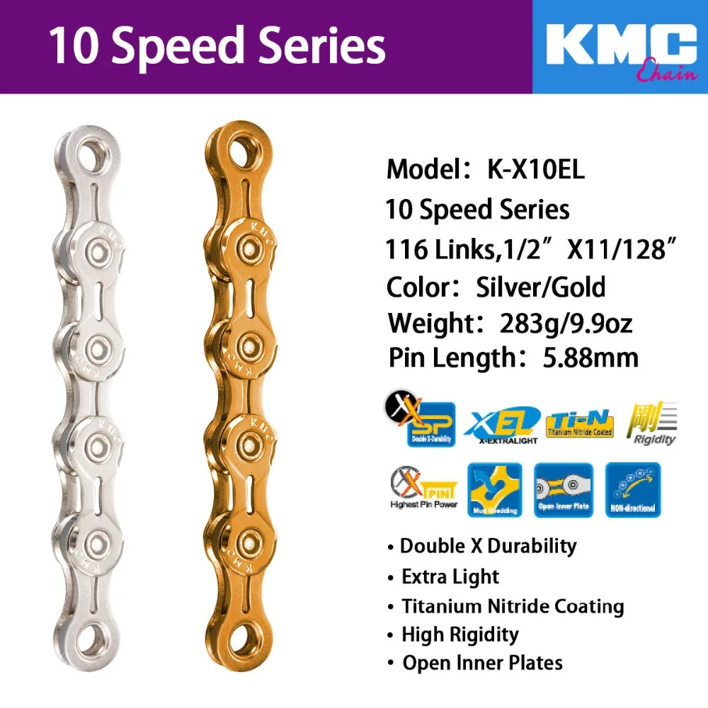 Gold for sale online KMC X10SL 10-Speed MTB Road Bike Chain with 116 Links 