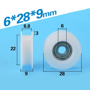 

[H0628-9]Free Shipping 696zz bearing coated POM H type BELT PULLEY U H groove wheel for belt 6*28*9