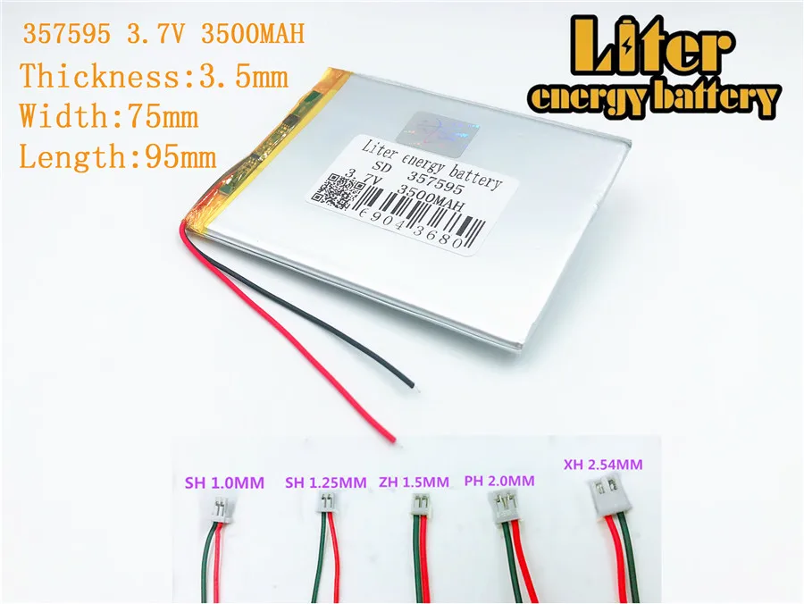 3 7V 3500mAh 357595 Polymer Rechargeable Battery cells for 357595 PLUG font b tablet b font
