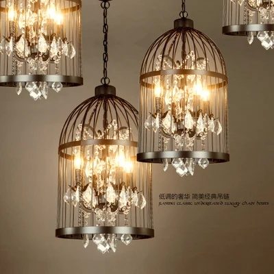 American retro crystal led hanging lamp rust birdcage crystal pendant lights D35CM black rust gold colors