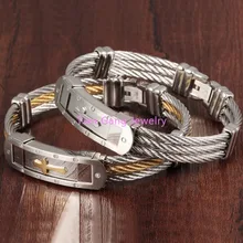 Tope Quality Three Layers Man Woman Bangles Punk Style Silver/Gold Stainless Steel Crsoo Men Friendship Jewelry