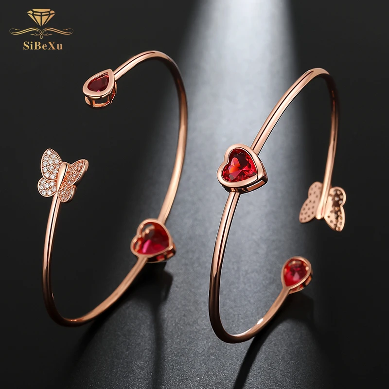 

Hot New Fashion Bangle Adjustable Crystal Rhinestone Heart Butterfly Bow Bilezik Cuff Opening Bracelet Women Jewelry Gift